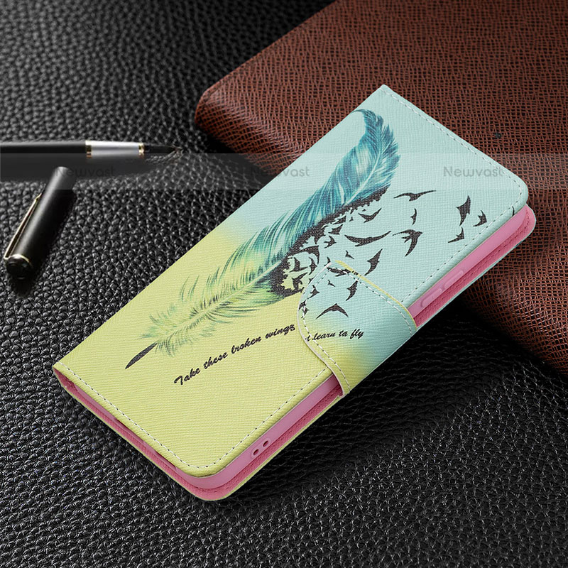 Leather Case Stands Fashionable Pattern Flip Cover Holder B01F for Samsung Galaxy S21 5G Cyan