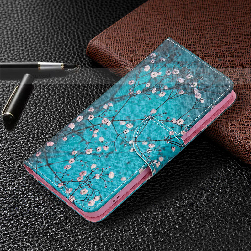 Leather Case Stands Fashionable Pattern Flip Cover Holder B01F for Samsung Galaxy S21 FE 5G Blue