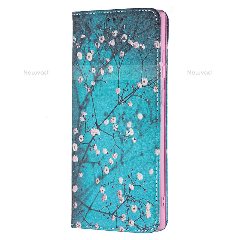 Leather Case Stands Fashionable Pattern Flip Cover Holder B01F for Samsung Galaxy S21 Ultra 5G Cyan
