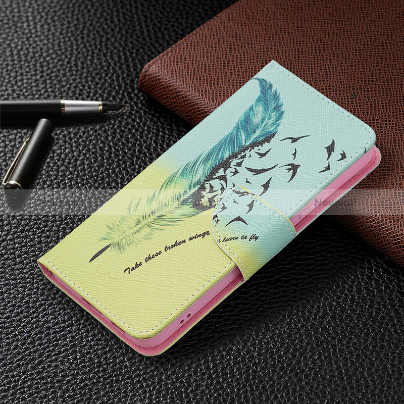 Leather Case Stands Fashionable Pattern Flip Cover Holder B01F for Samsung Galaxy S24 Plus 5G Cyan