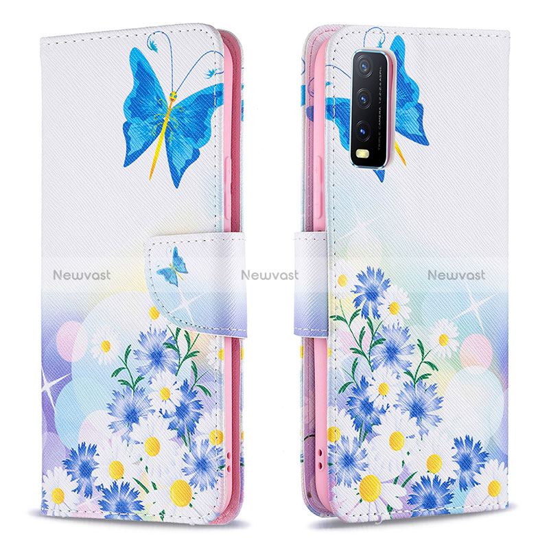 Leather Case Stands Fashionable Pattern Flip Cover Holder B01F for Vivo Y11s Blue