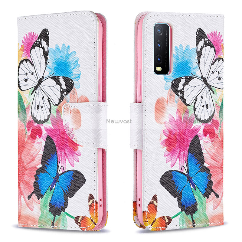 Leather Case Stands Fashionable Pattern Flip Cover Holder B01F for Vivo Y11s Colorful