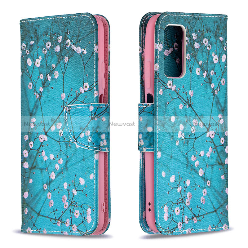 Leather Case Stands Fashionable Pattern Flip Cover Holder B01F for Xiaomi Poco M3 Cyan