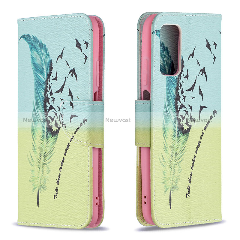 Leather Case Stands Fashionable Pattern Flip Cover Holder B01F for Xiaomi Poco M3 Matcha Green