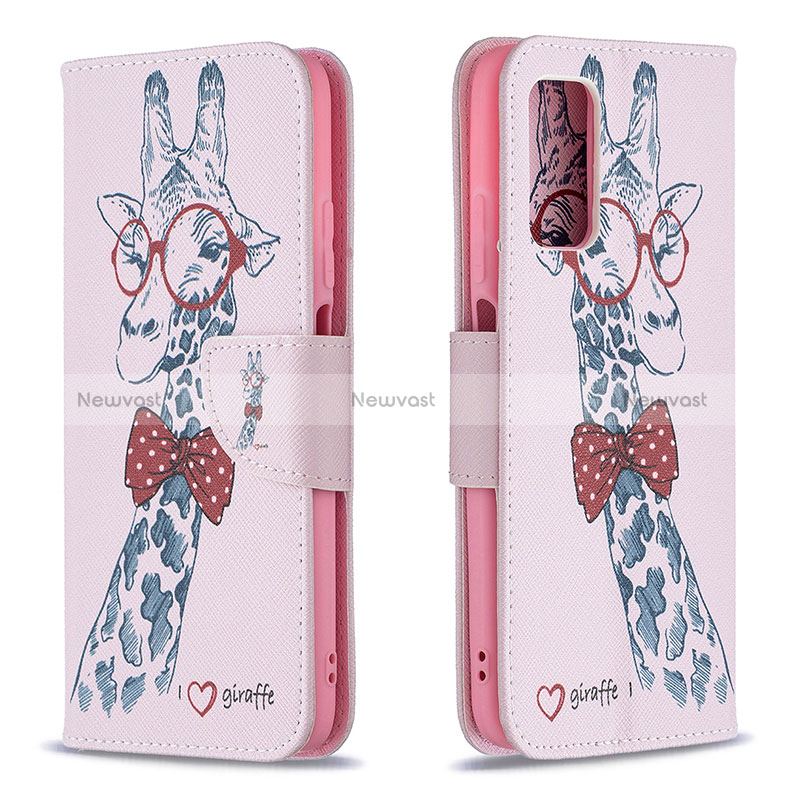 Leather Case Stands Fashionable Pattern Flip Cover Holder B01F for Xiaomi Poco M3 Pink