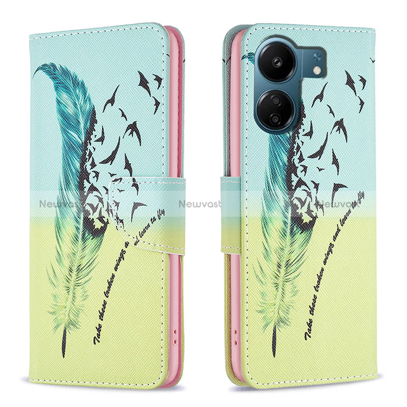 Leather Case Stands Fashionable Pattern Flip Cover Holder B01F for Xiaomi Redmi 13C