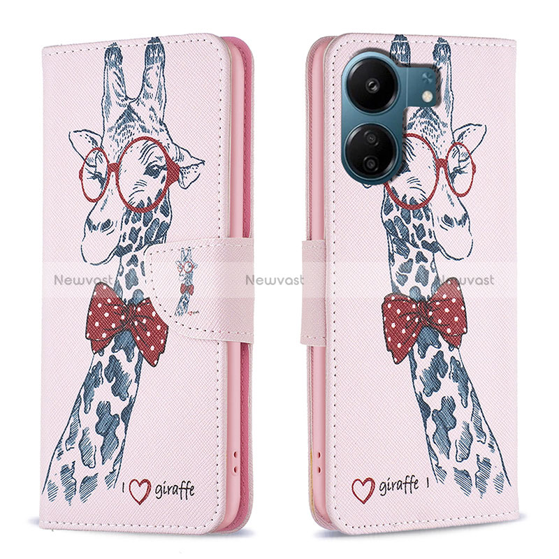 Leather Case Stands Fashionable Pattern Flip Cover Holder B01F for Xiaomi Redmi 13C