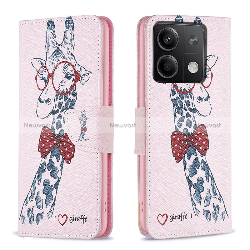 Leather Case Stands Fashionable Pattern Flip Cover Holder B01F for Xiaomi Redmi Note 13 5G