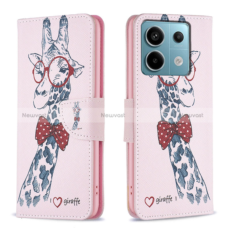 Leather Case Stands Fashionable Pattern Flip Cover Holder B01F for Xiaomi Redmi Note 13 Pro 5G