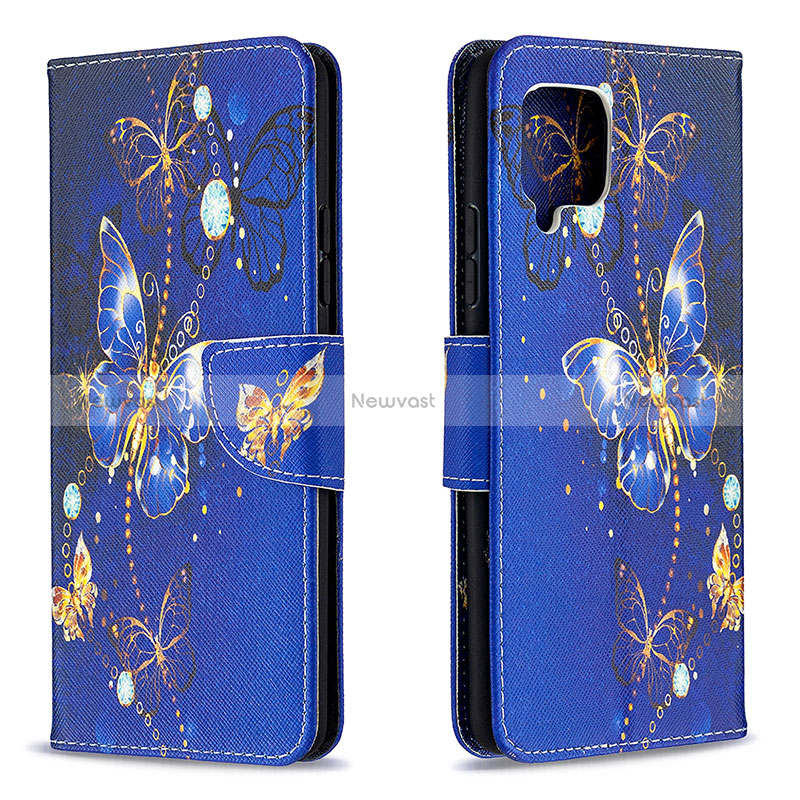 Leather Case Stands Fashionable Pattern Flip Cover Holder B03F for Samsung Galaxy A42 5G Navy Blue
