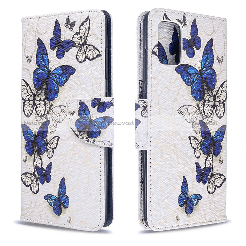 Leather Case Stands Fashionable Pattern Flip Cover Holder B03F for Samsung Galaxy A51 5G Blue