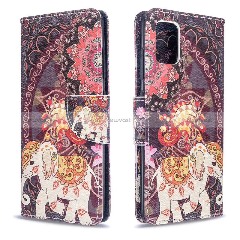 Leather Case Stands Fashionable Pattern Flip Cover Holder B03F for Samsung Galaxy A51 5G Brown