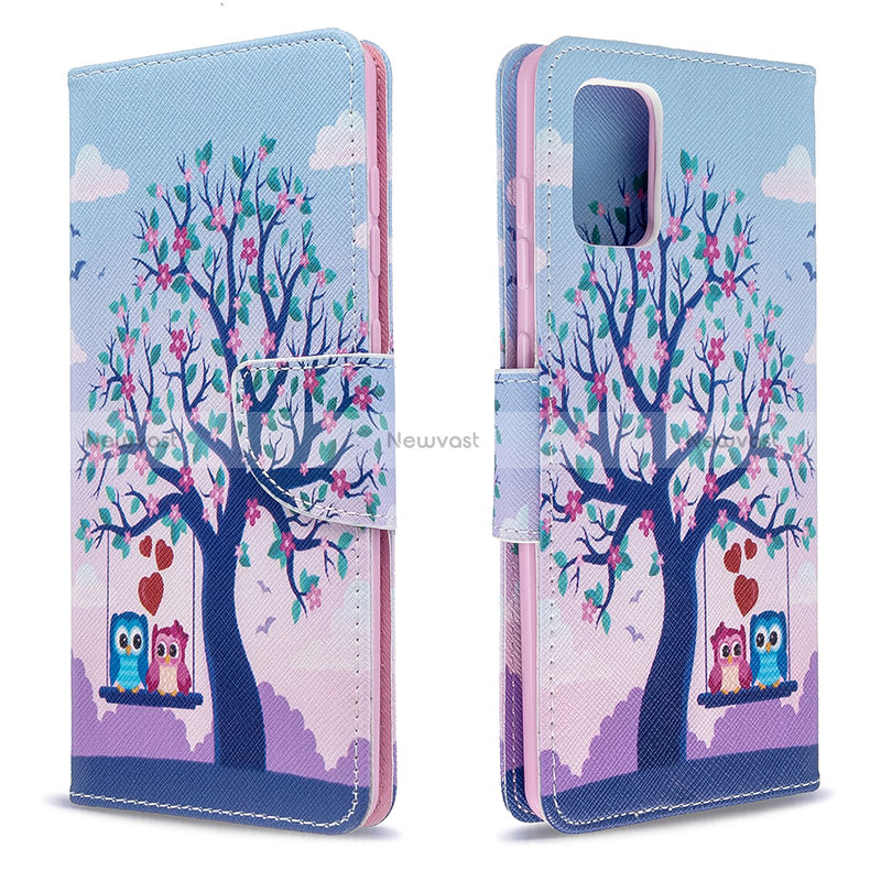 Leather Case Stands Fashionable Pattern Flip Cover Holder B03F for Samsung Galaxy A71 5G Clove Purple