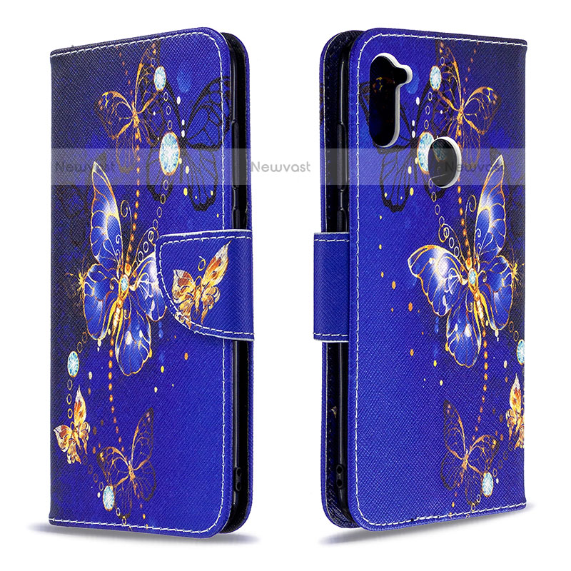 Leather Case Stands Fashionable Pattern Flip Cover Holder B03F for Samsung Galaxy M11 Navy Blue