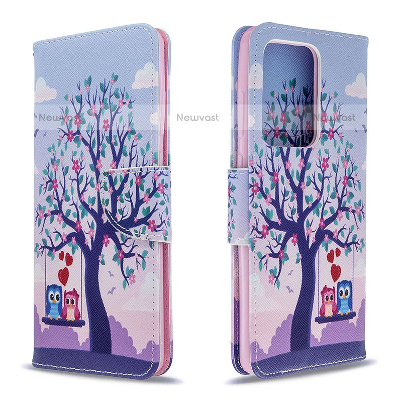 Leather Case Stands Fashionable Pattern Flip Cover Holder B03F for Samsung Galaxy S20 Plus 5G Clove Purple