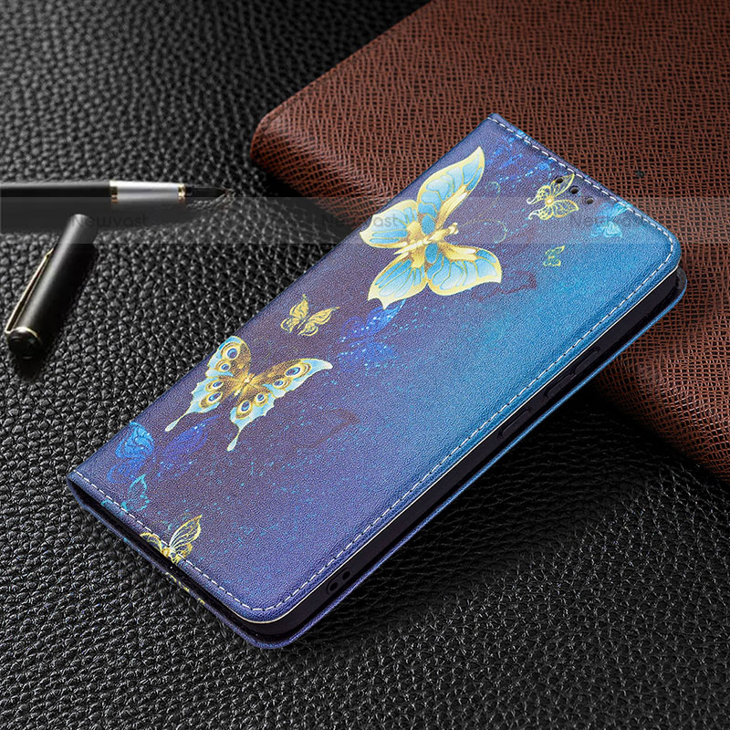 Leather Case Stands Fashionable Pattern Flip Cover Holder B03F for Samsung Galaxy S21 FE 5G Navy Blue