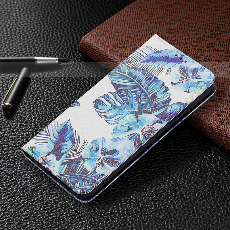 Leather Case Stands Fashionable Pattern Flip Cover Holder B03F for Samsung Galaxy S21 Plus 5G Blue