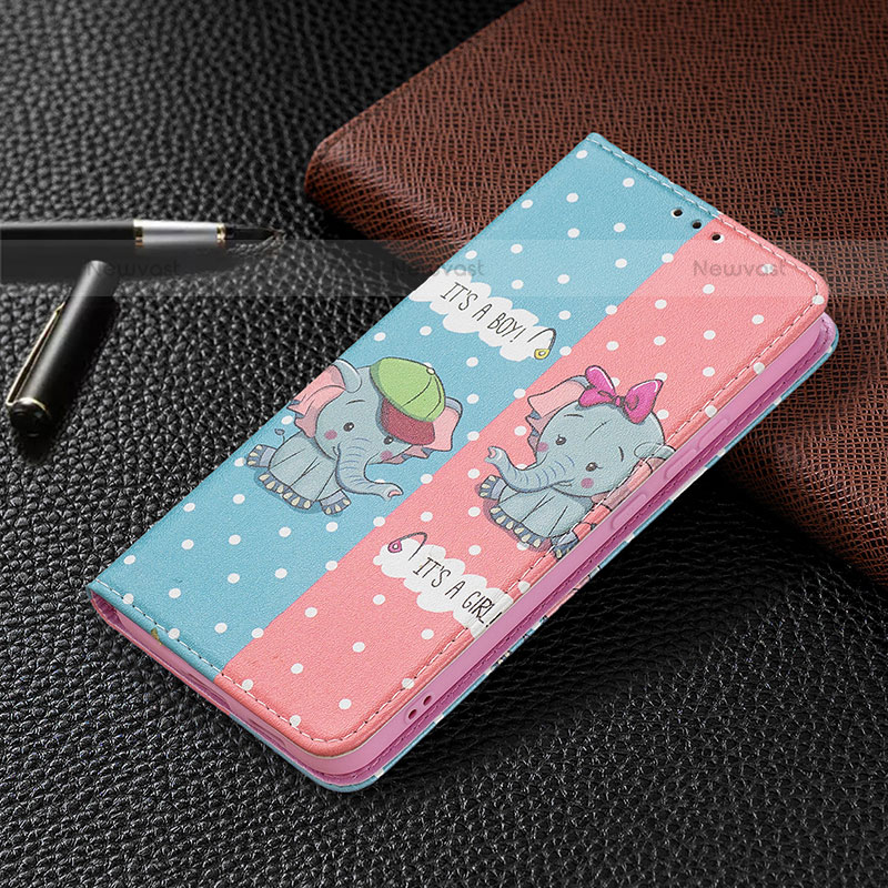 Leather Case Stands Fashionable Pattern Flip Cover Holder B03F for Samsung Galaxy S21 Plus 5G Pink