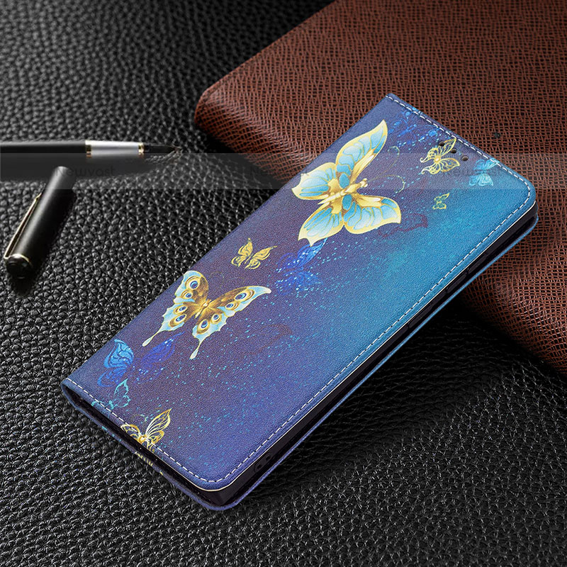 Leather Case Stands Fashionable Pattern Flip Cover Holder B03F for Samsung Galaxy S21 Ultra 5G Navy Blue