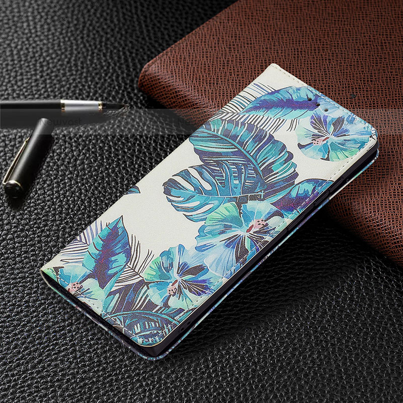 Leather Case Stands Fashionable Pattern Flip Cover Holder B03F for Samsung Galaxy S22 Ultra 5G Blue