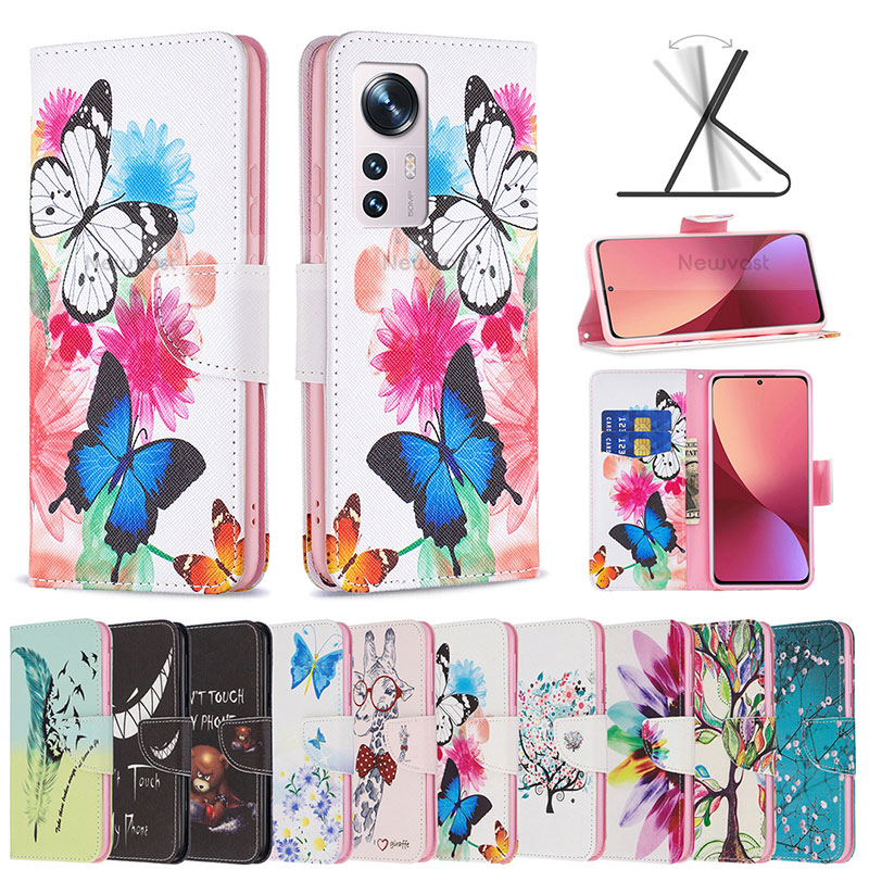 Leather Case Stands Fashionable Pattern Flip Cover Holder B03F for Xiaomi Mi 12 Pro 5G