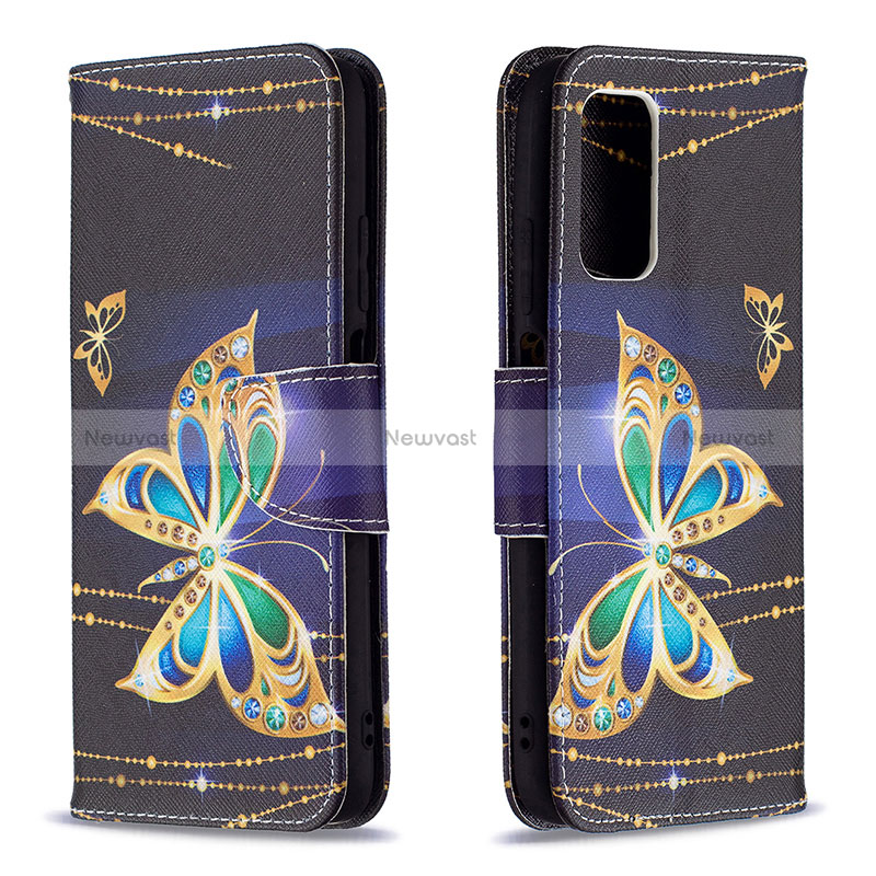 Leather Case Stands Fashionable Pattern Flip Cover Holder B03F for Xiaomi Poco M3 Black