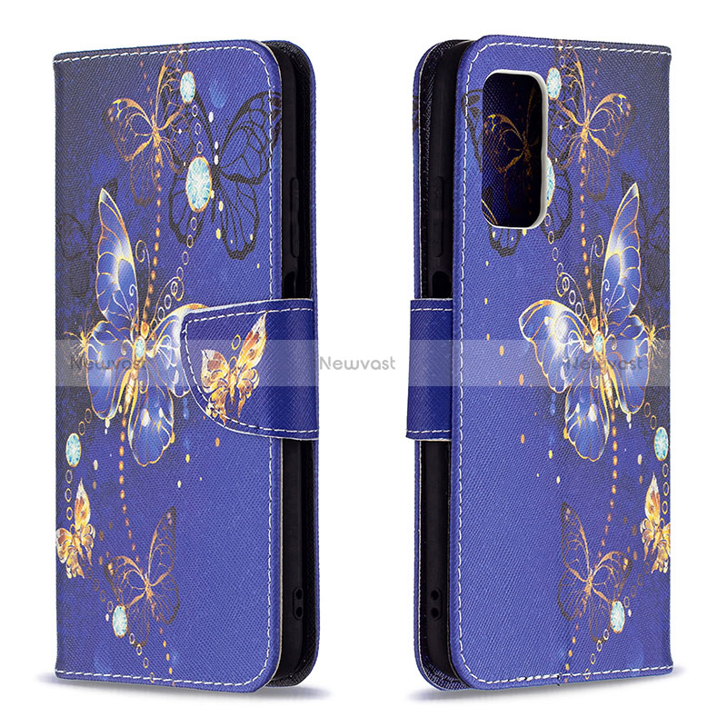 Leather Case Stands Fashionable Pattern Flip Cover Holder B03F for Xiaomi Poco M3 Navy Blue