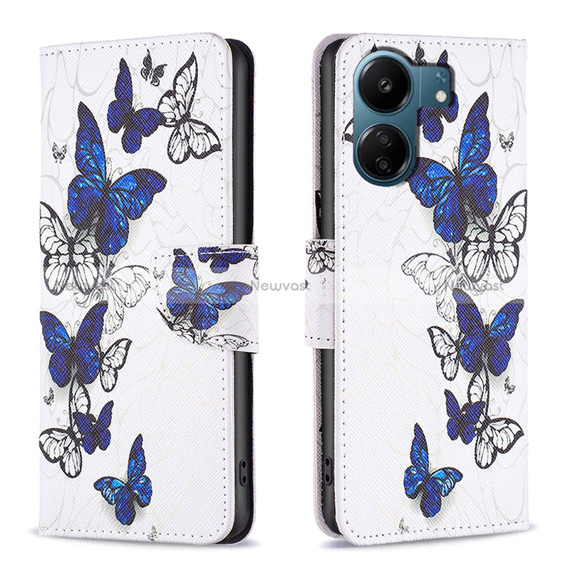 Leather Case Stands Fashionable Pattern Flip Cover Holder B03F for Xiaomi Redmi 13C