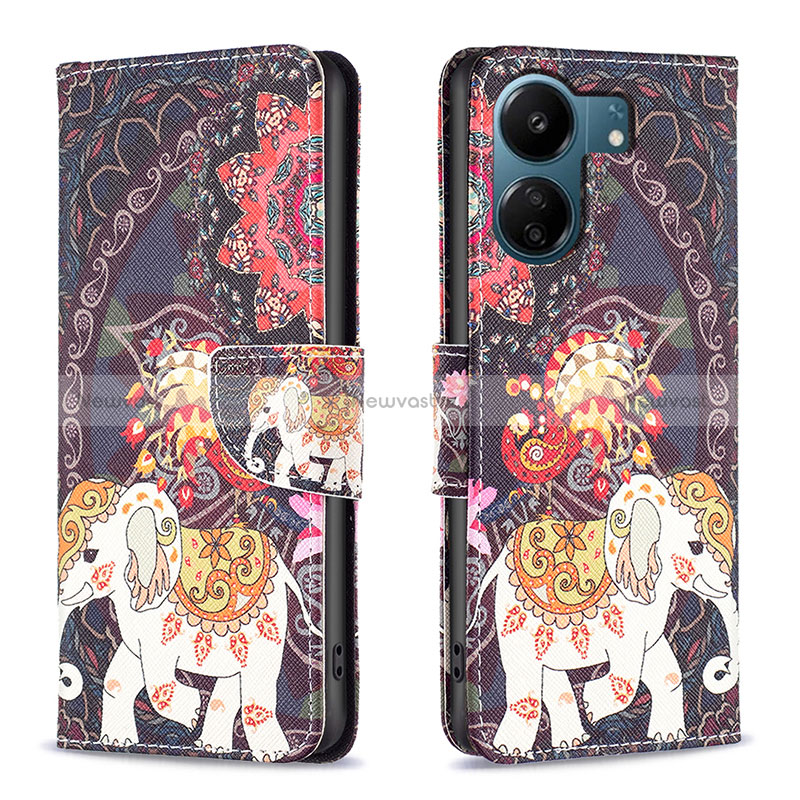 Leather Case Stands Fashionable Pattern Flip Cover Holder B03F for Xiaomi Redmi 13C
