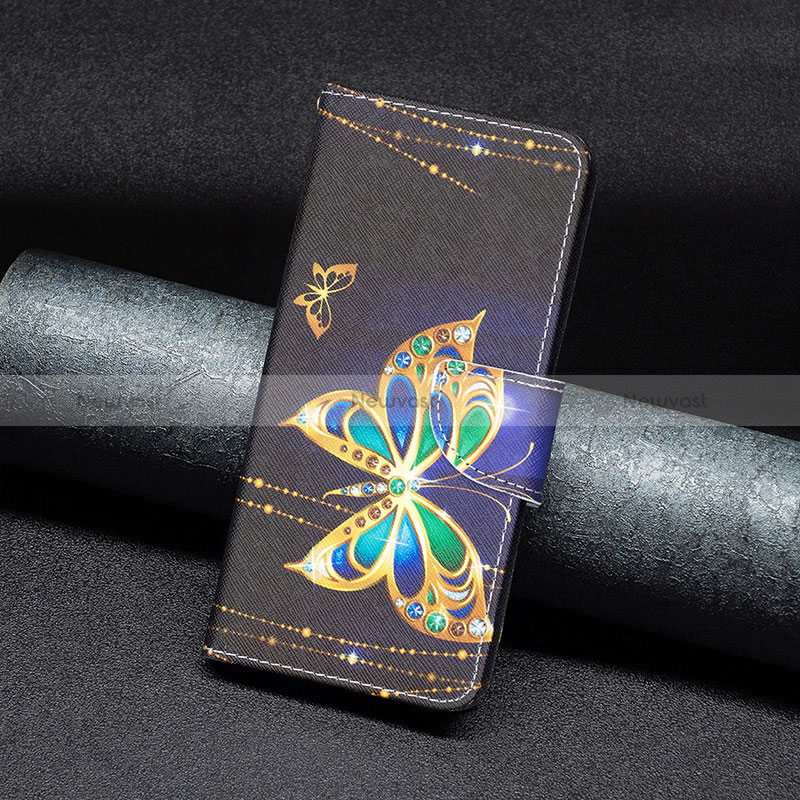 Leather Case Stands Fashionable Pattern Flip Cover Holder B03F for Xiaomi Redmi Note 12 5G Black