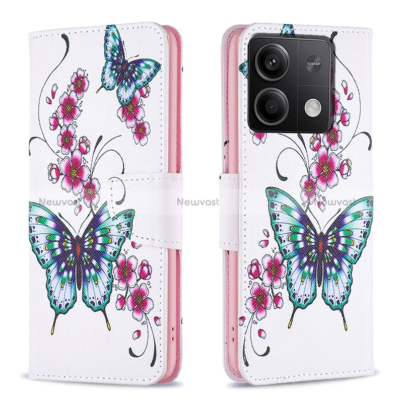 Leather Case Stands Fashionable Pattern Flip Cover Holder B03F for Xiaomi Redmi Note 13 5G Colorful
