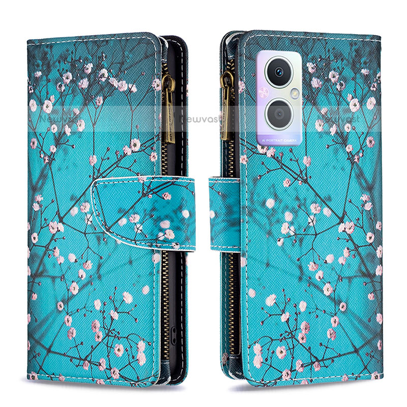 Leather Case Stands Fashionable Pattern Flip Cover Holder B04F for OnePlus Nord N20 5G Cyan