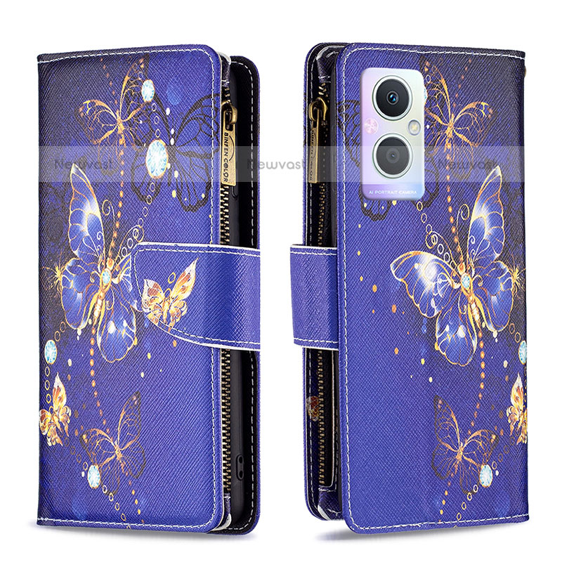 Leather Case Stands Fashionable Pattern Flip Cover Holder B04F for OnePlus Nord N20 5G Navy Blue