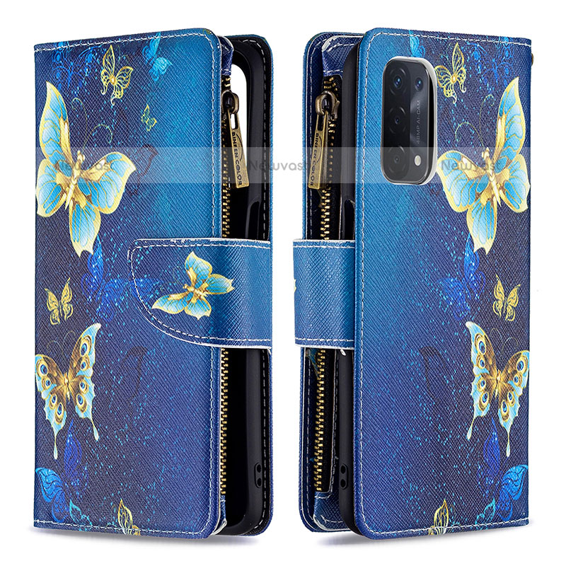Leather Case Stands Fashionable Pattern Flip Cover Holder B04F for OnePlus Nord N200 5G Blue