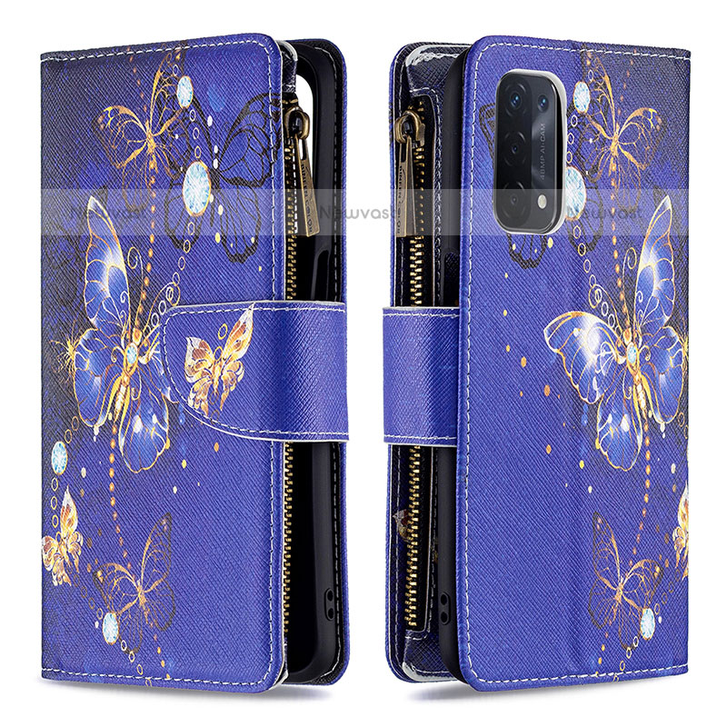 Leather Case Stands Fashionable Pattern Flip Cover Holder B04F for OnePlus Nord N200 5G Navy Blue