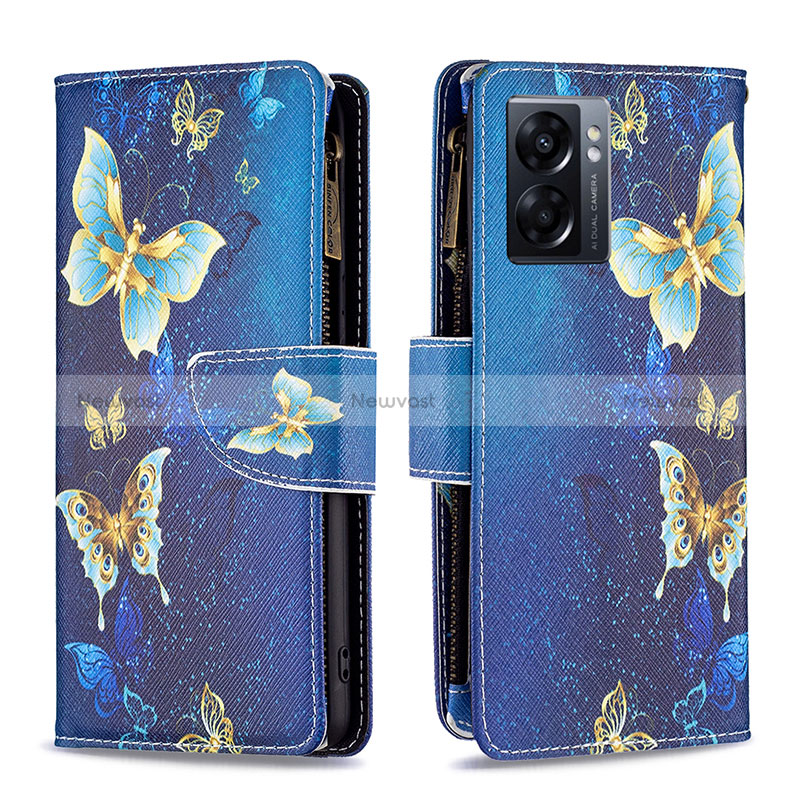 Leather Case Stands Fashionable Pattern Flip Cover Holder B04F for Oppo A57 5G