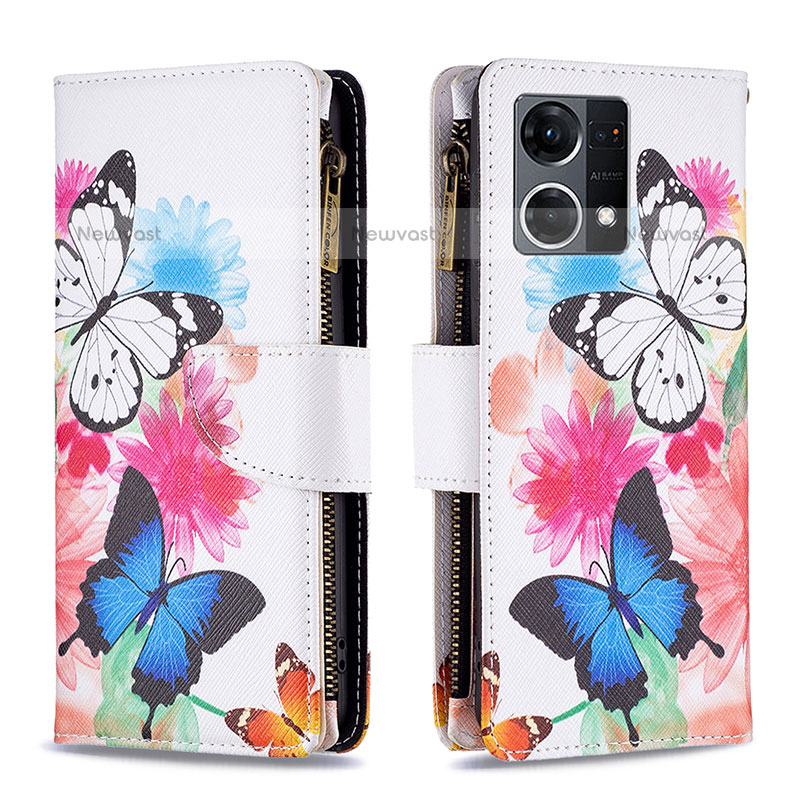 Leather Case Stands Fashionable Pattern Flip Cover Holder B04F for Oppo F21s Pro 4G