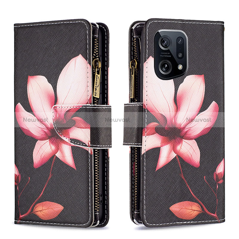 Leather Case Stands Fashionable Pattern Flip Cover Holder B04F for Oppo Find X5 5G