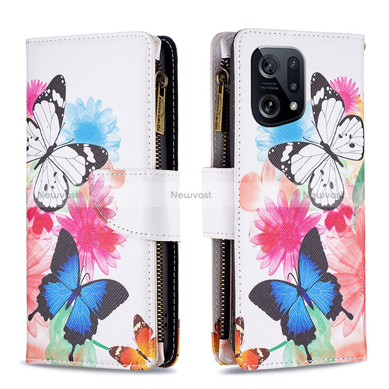 Leather Case Stands Fashionable Pattern Flip Cover Holder B04F for Oppo Find X5 5G Colorful