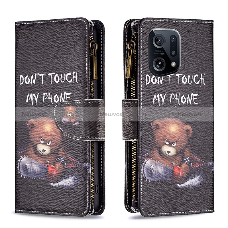 Leather Case Stands Fashionable Pattern Flip Cover Holder B04F for Oppo Find X5 5G Dark Gray