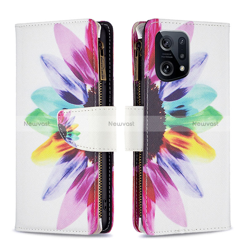 Leather Case Stands Fashionable Pattern Flip Cover Holder B04F for Oppo Find X5 5G Mixed