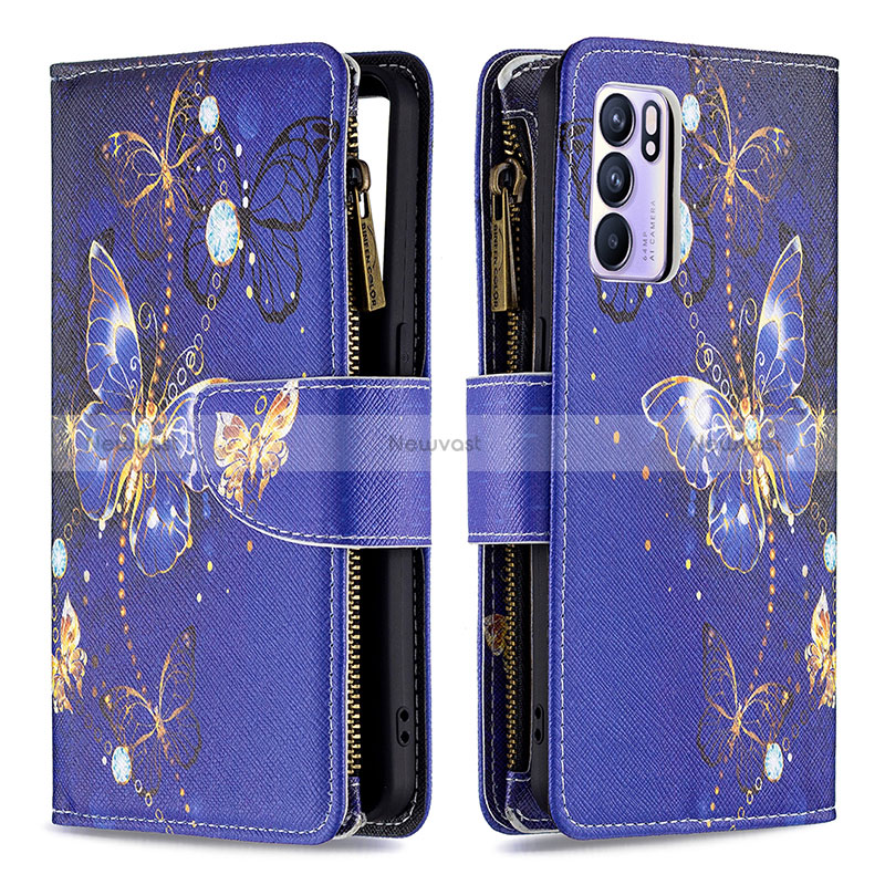 Leather Case Stands Fashionable Pattern Flip Cover Holder B04F for Oppo Reno6 5G