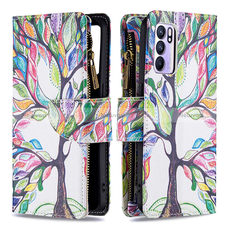 Leather Case Stands Fashionable Pattern Flip Cover Holder B04F for Oppo Reno6 5G