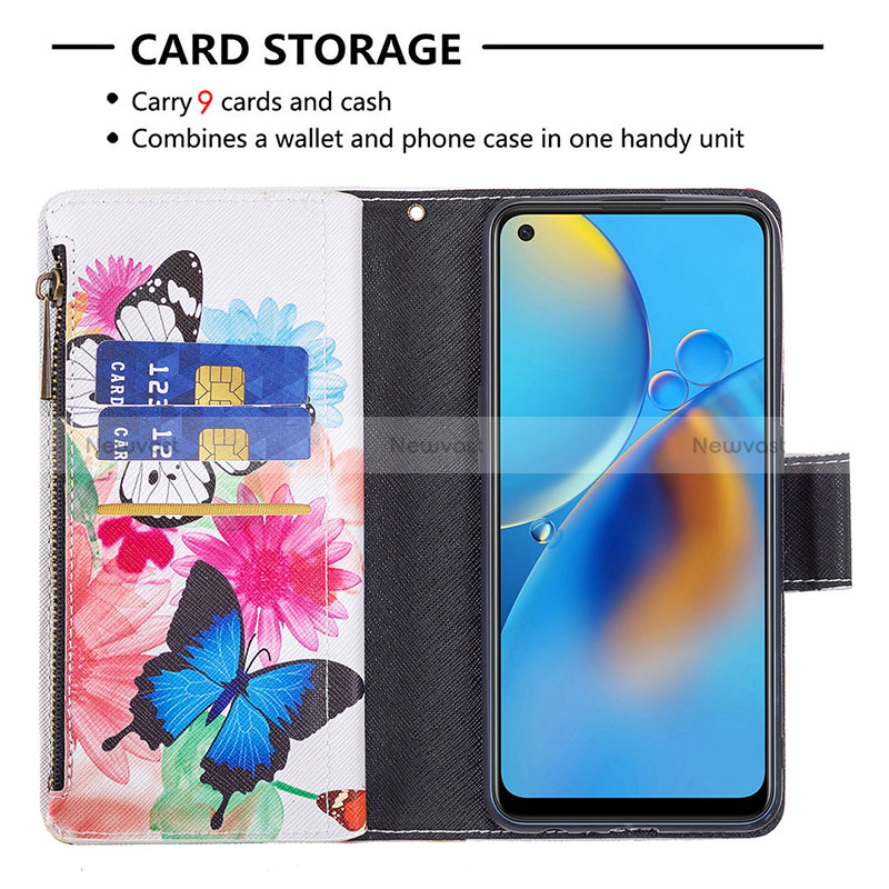 Leather Case Stands Fashionable Pattern Flip Cover Holder B04F for Oppo Reno6 Lite