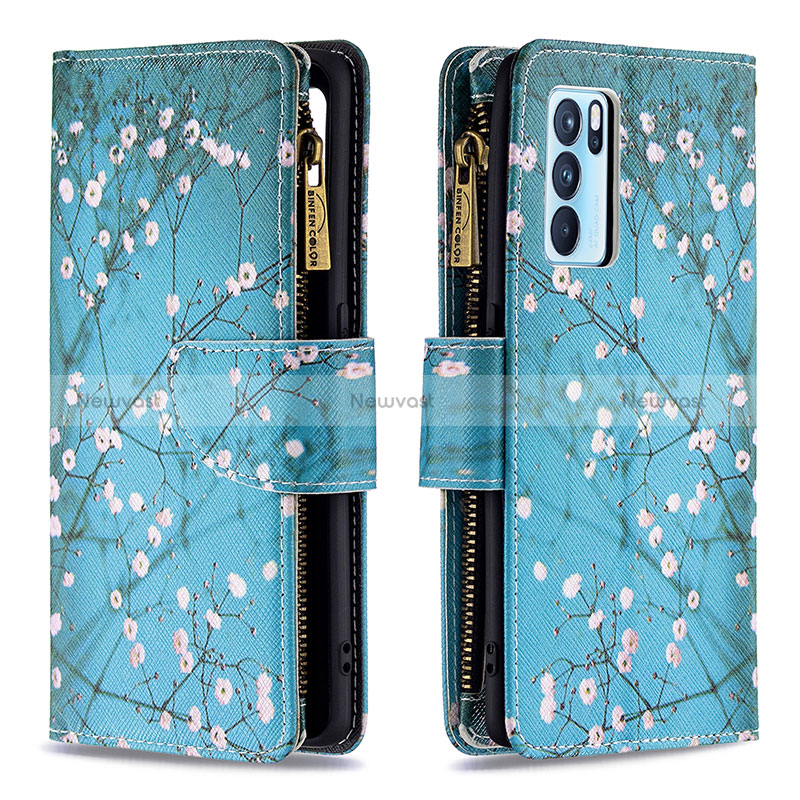 Leather Case Stands Fashionable Pattern Flip Cover Holder B04F for Oppo Reno6 Pro 5G India