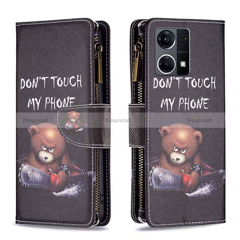 Leather Case Stands Fashionable Pattern Flip Cover Holder B04F for Oppo Reno7 4G