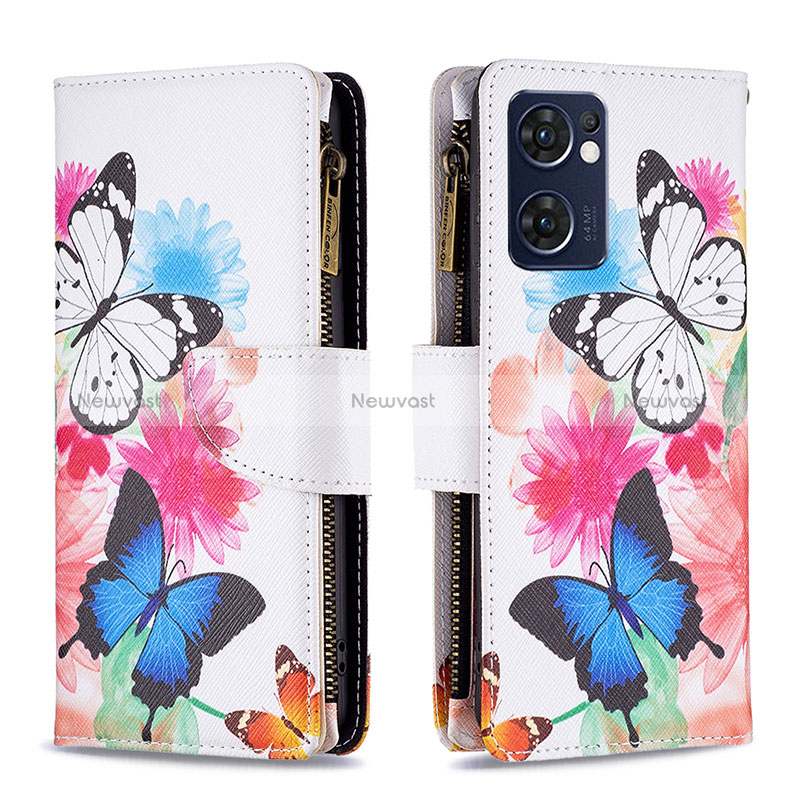 Leather Case Stands Fashionable Pattern Flip Cover Holder B04F for Oppo Reno7 5G