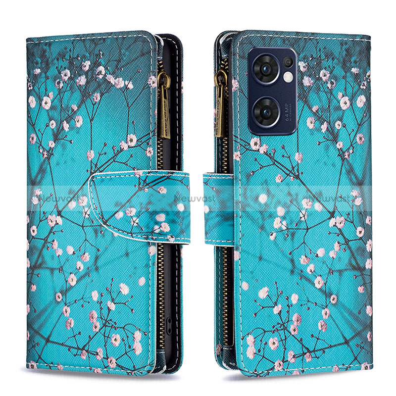 Leather Case Stands Fashionable Pattern Flip Cover Holder B04F for Oppo Reno7 5G