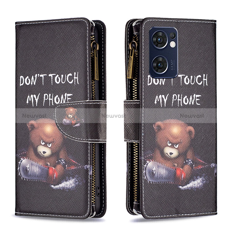 Leather Case Stands Fashionable Pattern Flip Cover Holder B04F for Oppo Reno7 5G Dark Gray