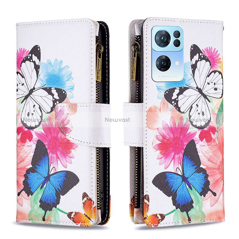 Leather Case Stands Fashionable Pattern Flip Cover Holder B04F for Oppo Reno7 Pro 5G